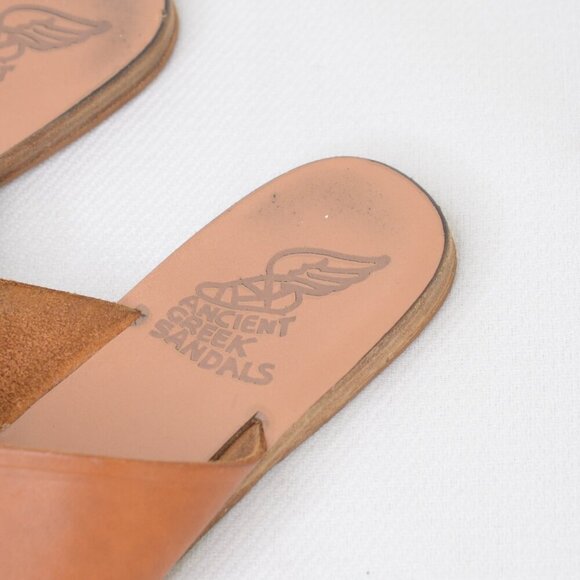 Ancient Greek Sandals Thais Tan Leather Slides Sz 8 - Picture 4 of 7